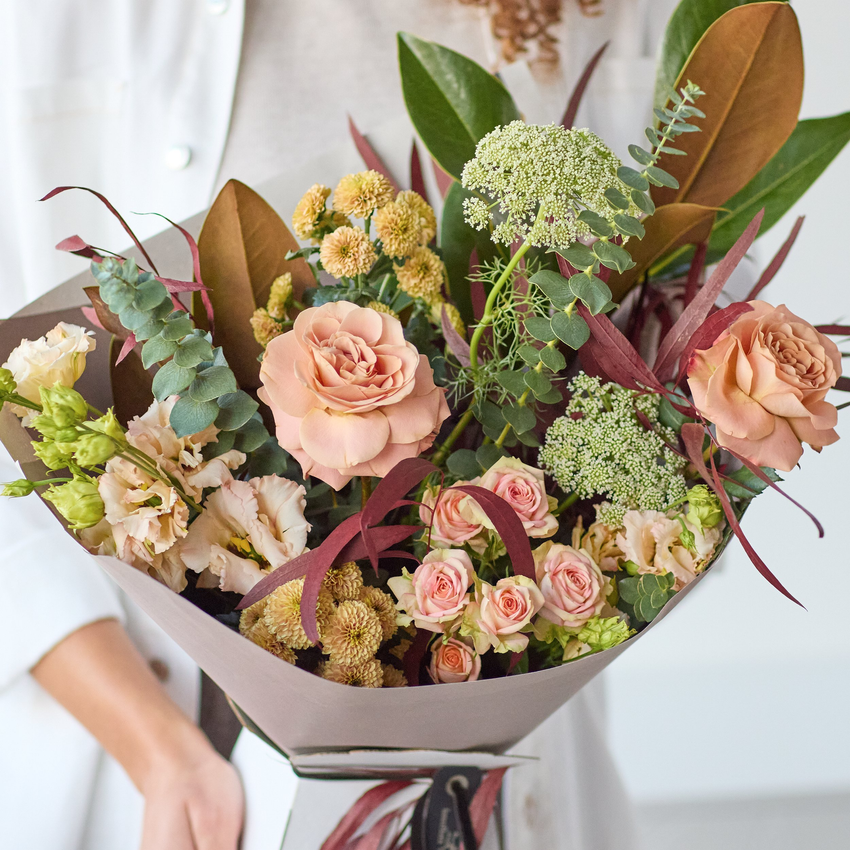 The Enchanted Forest peach and cream autumn bouquet